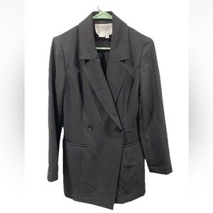 Anthropologie Long-Sleeve V-Neck Blazer Mini Dress Romper In Black Size 2